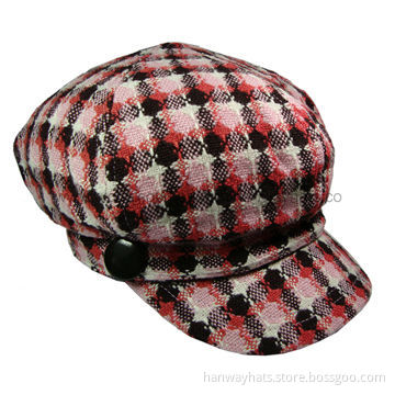 Fashionable Plaid Girl's Newsboy Cap with Button Trim